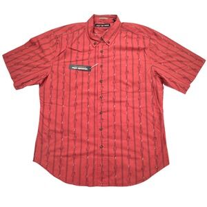 Reyn Spooner Hawaiian Shirt Mens XL Red Striped Seashell Modern Fit Button Down